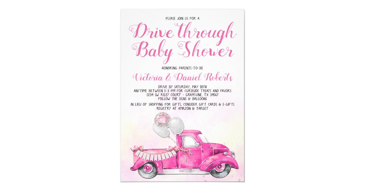 Girl Drive Through Baby Shower Invitation Zazzle Com