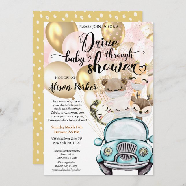 Girl Drive Through Baby Shower | Safari Friends Invitation (Front/Back)
