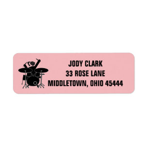 GIRL DRUMMER PERSONALIZED RETURN ADDRESS LABELS