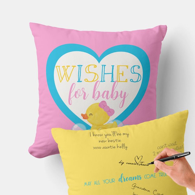 Girl Duck Wishes for Baby Autograph Signing Pillow (Girl Rubber Duck Baby Shower Wishes for Baby Keepsake Autograph Pillow)