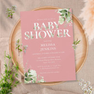 Girl Dusty Rose Pink Greenery Letter Baby Shower Invitation