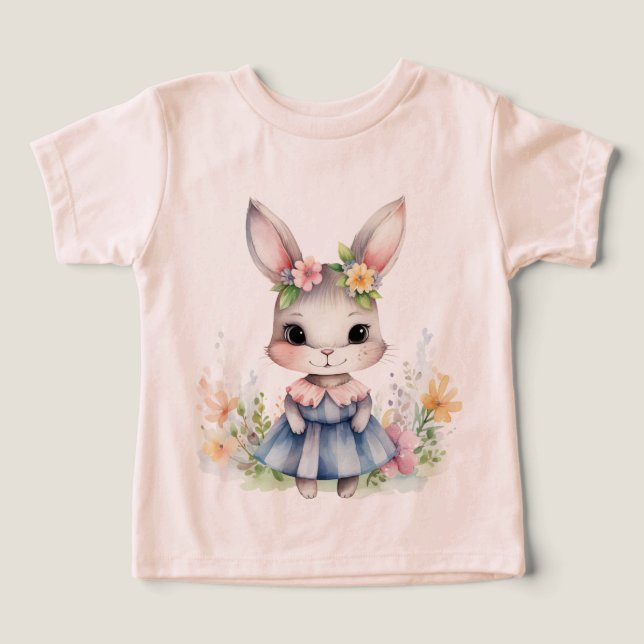 Girl Easter Rabbit In A Blue Dress  Toddler T-shirt (Design Front)
