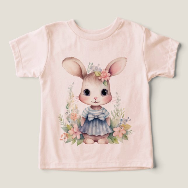 Girl Easter Rabbit In A Blue Dress  Toddler T-shirt (Design Front)