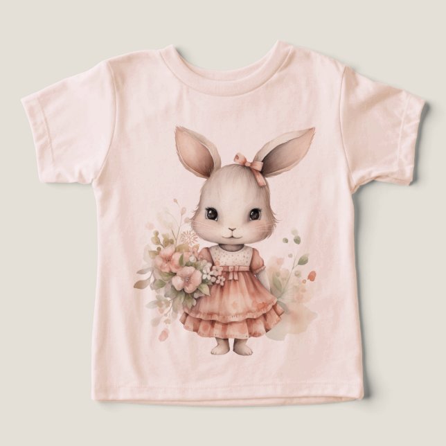 Girl Easter Rabbit In A Pink Dress  Toddler T-shirt (Design Front)
