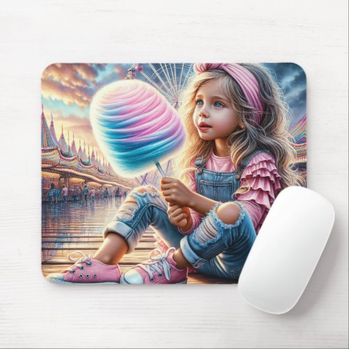 Girl Eating Carnival Cotton Candy Mouse Pad