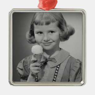 Girl Eating Ice Cream Metal Ornament