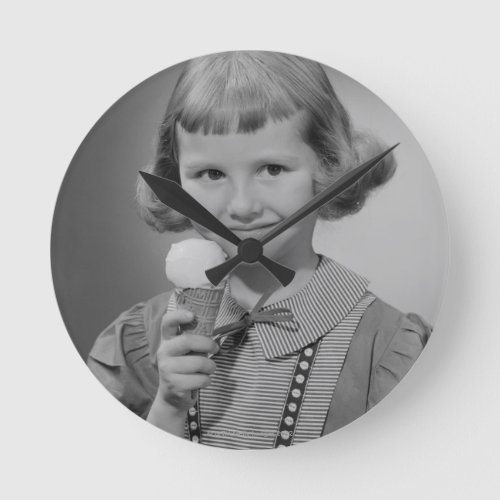 Girl Eating Ice Cream Round Clock