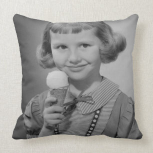 Girl Eating Ice Cream Throw Pillow