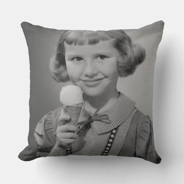 Girl Eating Ice Cream Throw Pillow (Front)