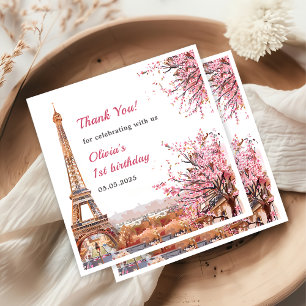 Girl Eiffel Tower Paris 1st Birthday Napkins