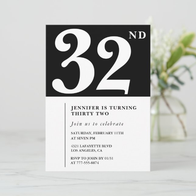 Girl Elegant 32nd birthday invitation Chic Simple (Standing Front)