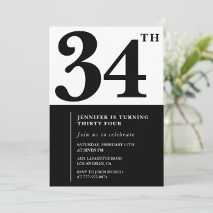 Girl Elegant 34th birthday invitation Black White 