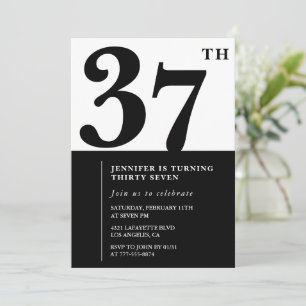 Girl Elegant 37th birthday invitation Black White
