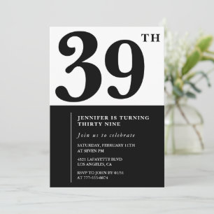 Girl Elegant 39th birthday invitation Black White