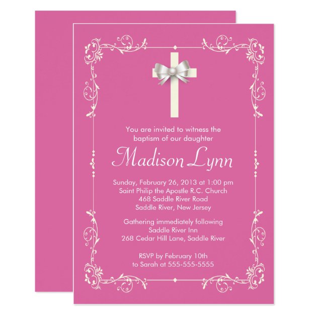 Girl Elegant Baptism | Christening Elegant Cross Invitation