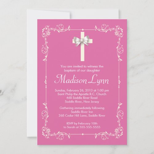 Girl Elegant Baptism | Christening Elegant Cross Personalized Invitation