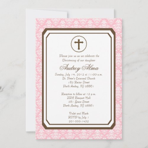 Girl Elegant Christening Invitation - Pink