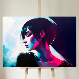 Girl Elegant Fashion Cyberpunk Aesthetic Neon Art Canvas Print