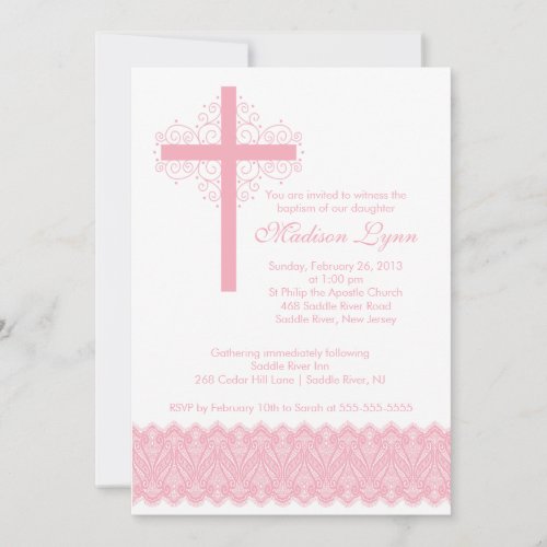 Girl Elegant Lace  Baptism | Christening Cross Personalized Invites