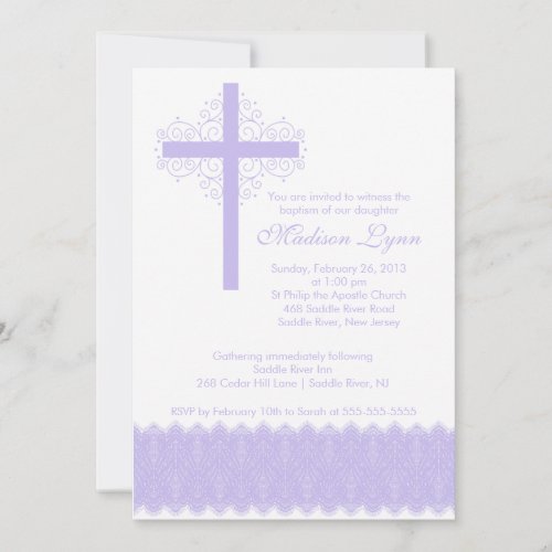 Girl Elegant Lace  Baptism | Christening Cross Custom Invite