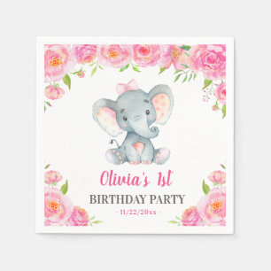 Girl Elephant 1st 2nd Birthday Party Little Peanut Napkins