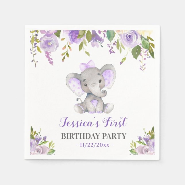 Girl Elephant 1st 2nd Birthday Party Little Peanut Napkins (Front)