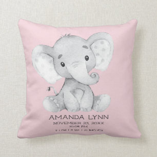 GIRL Elephant Baby Birth Stats Pillow