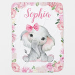 Girl Elephant Baby Blankets Pink Floral Name