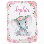 Girl Elephant Baby Blankets Pink Floral Name