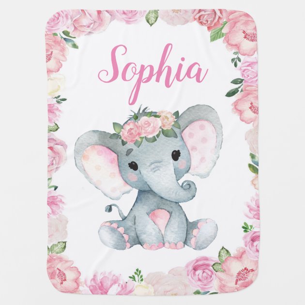 Baby Girls Pink Blanket EMBROIDERED ELEPHANT BLANKET Personalised baby blanket