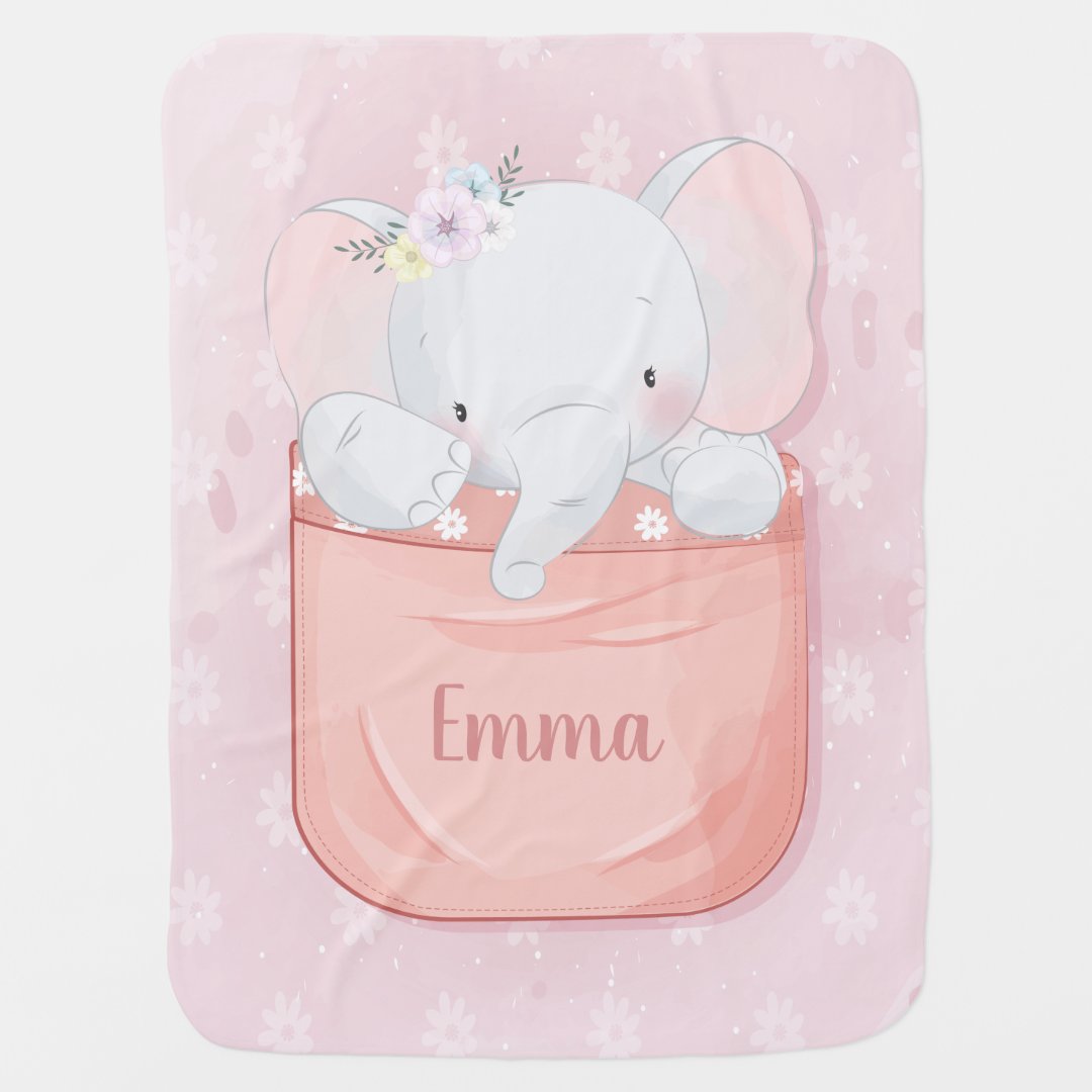 Girl Elephant Baby Blankets Pink Floral Name Zazzle