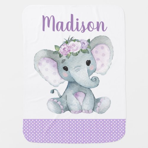 Girl Elephant Baby Blankets Purple Polka