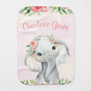 Girl Elephant Baby Burp Cloth