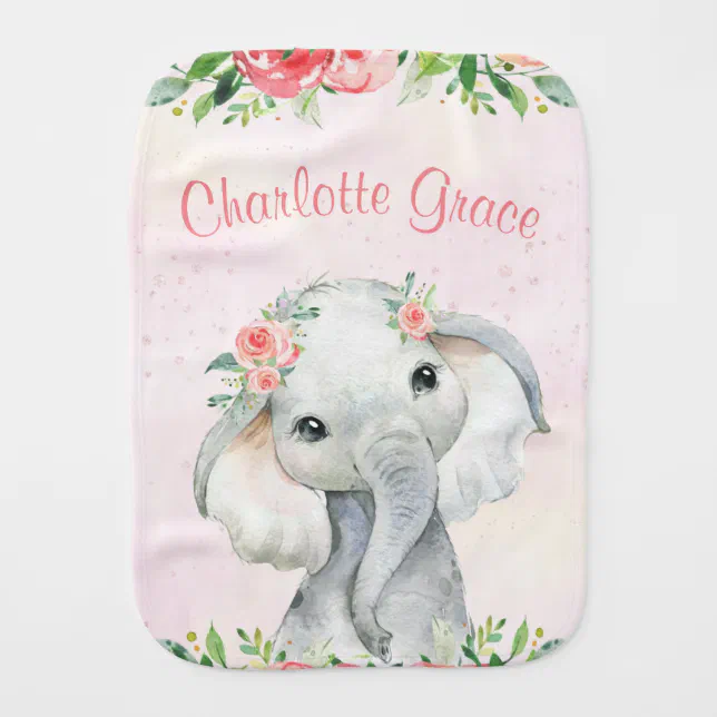 Girl Elephant Baby Burp Cloth 