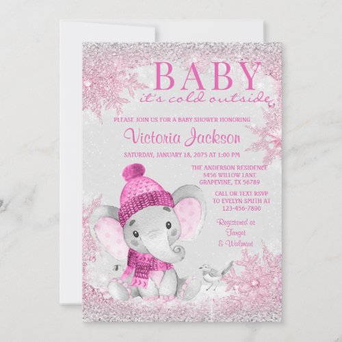 Girl Elephant Baby its Cold Outside Baby Shower Invitation