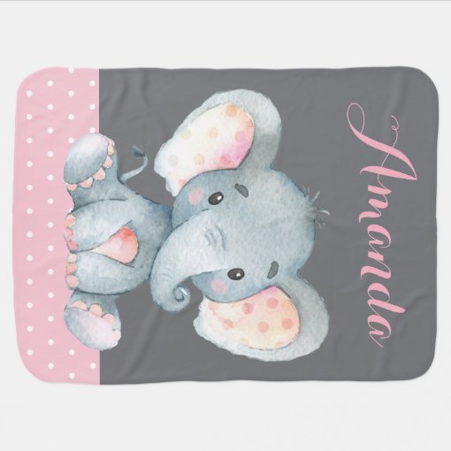 Girl Elephant Baby Pink and Gray Baby Blanket Zazzle