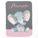 Girl Elephant Baby Pink and Gray Baby Blanket Girl Elephant Baby Pink and Gray Baby Blanket