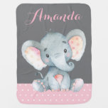 Girl Elephant Baby Pink And Gray Baby Blanket at Zazzle