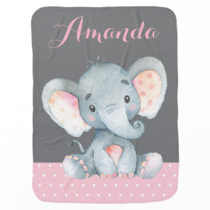 Girl Elephant Baby Pink and Gray Baby Blanket