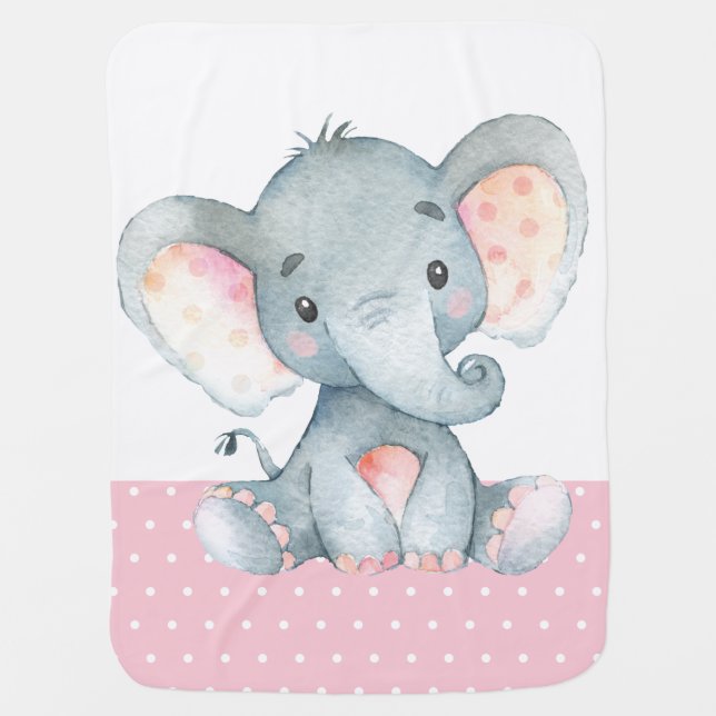 Girl Elephant Baby Pink Baby Blanket (Front)
