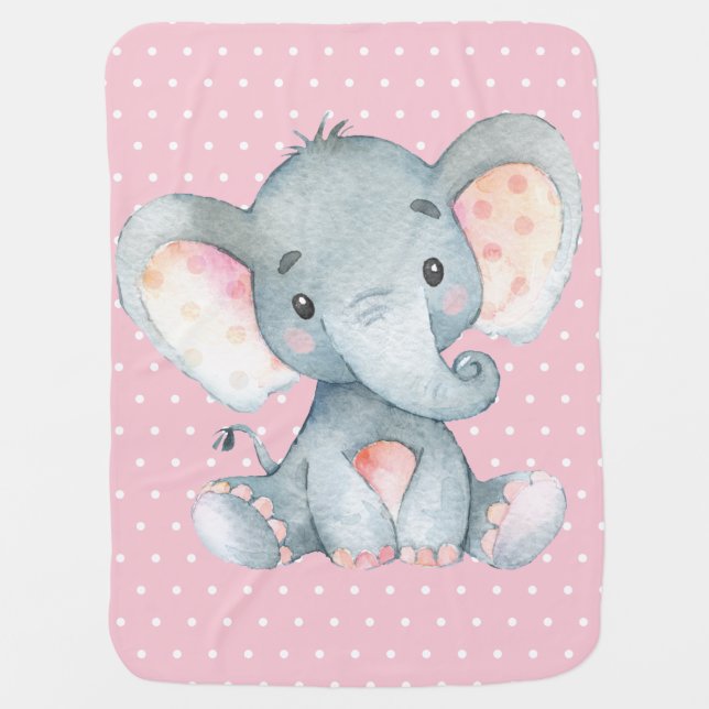 Girl Elephant Baby Pink Baby Blanket (Front)