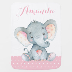 Girl Elephant Baby Pink Baby Blanket