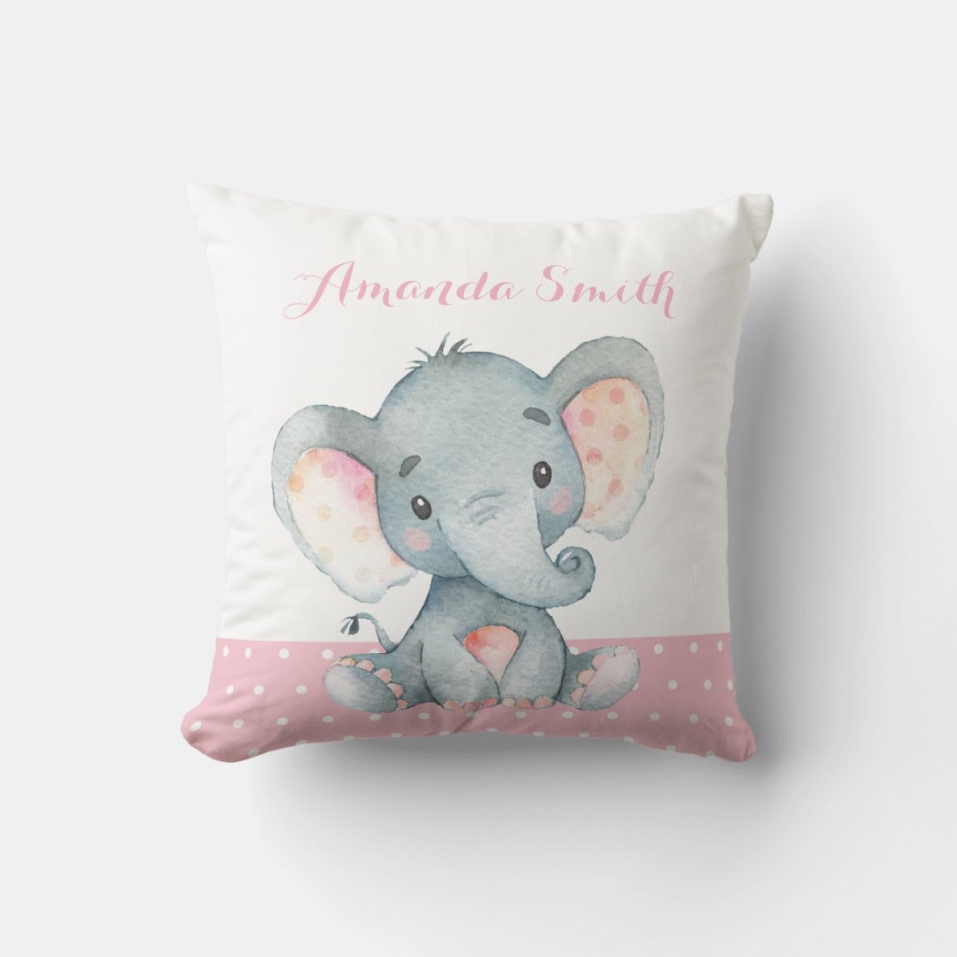 Girl Elephant Baby Pink Throw Pillow 