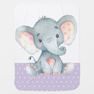 Girl Elephant Baby Purple Baby Blanket