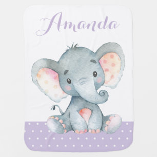Girl Elephant Baby Purple Baby Blanket