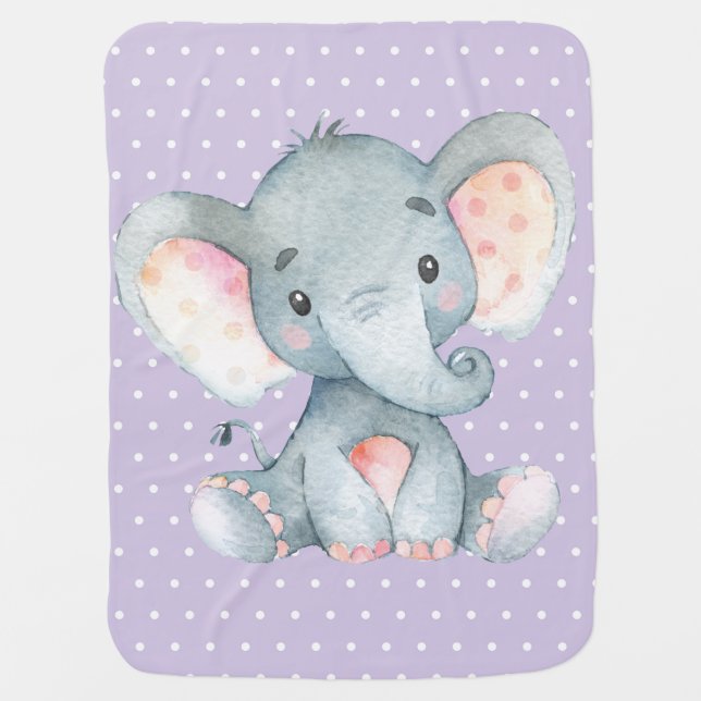 Girl Elephant Baby Purple Baby Blanket (Front)