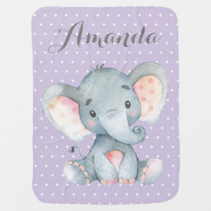 Girl Elephant Baby Purple Baby Blanket