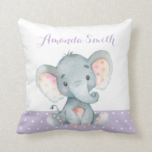 Girl Elephant Baby Purple Throw Pillow