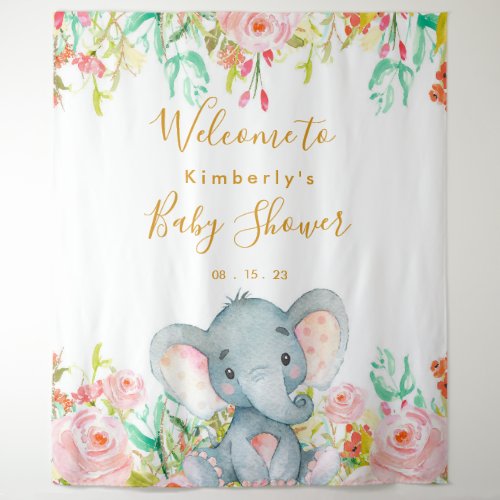 Girl Elephant Baby Shower Backdrop