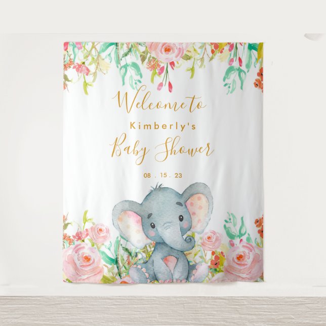 Girl Elephant Baby Shower Backdrop (Front)